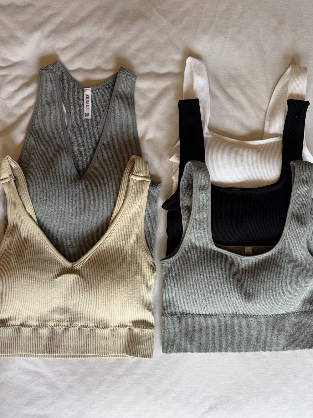 5 x ZENANA Ribbed Cropped Tanks/Sports Bras S/M Super Stretchy & Comfy Brand New